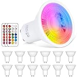 GU10 LED Light Bulbs Colour Changing 12 Colors 6W Dimmable RGB+Warm White 2700K RGB LED Spot Light Bulb with Remote Control 12 Pack