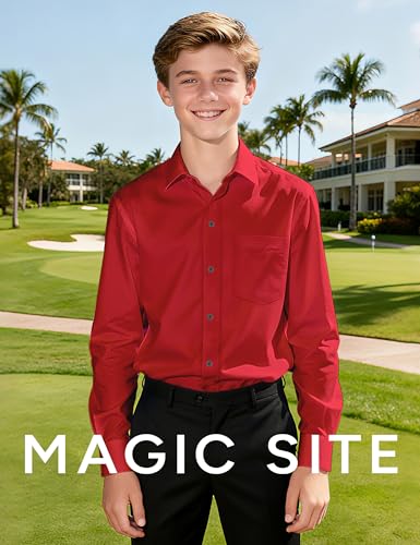 Image of Boys Long Sleeve Button-Down Dress Shirts with Tie: 2 Fabrics (Stretch /Standard) & 2 Fits (Regular /Husky)