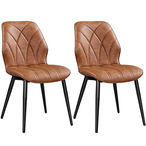Yaheetech Lot de 2 Chaises de Salle à Manger en Similicuir Dossier Haut Design Pétales Chaises de Cuisine Rembourrées Pieds en Métal pour Salle à Manger...