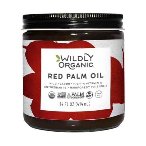 Wildly Organic Unrefined Red Palm Oil 14 Fl Oz - Organic, Non-GMO, Keto-Friendly, Fair for Life and RSPO Certified, Neutral Flavor - BPA-Free Container