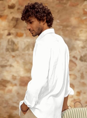 Image of Men's Long Sleeve Linen Shirt, Button Down, Casual Collared, Full Sleeve Shirt