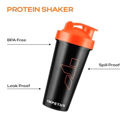 Image of IMPETUS Protein Shaker Gym Bottle 700ml - Leakproof Gym Shaker Sipper for Protein & Pre-Workout Drinks, Durable Polypropylene Bottle for Men & Women (Black)
