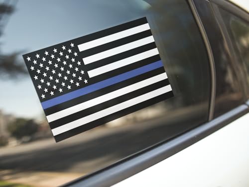 Image of | Thin Blue Line American Flag Decal (4 Pack), Size 4.3x2.5 Inches - Durable, Strong Adhesive, Waterproof Thin Blue Line Stickers and Decals Perfect for Cars, Laptops, and More