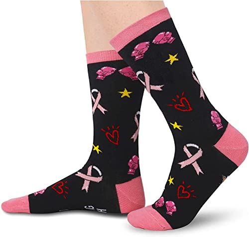 Happypop Womens Funny Breast Cancer Nurse Off Duty Birthday Teeth Novelty Gifts For Survivor Socks, Cancer Black, Medium #TOP1