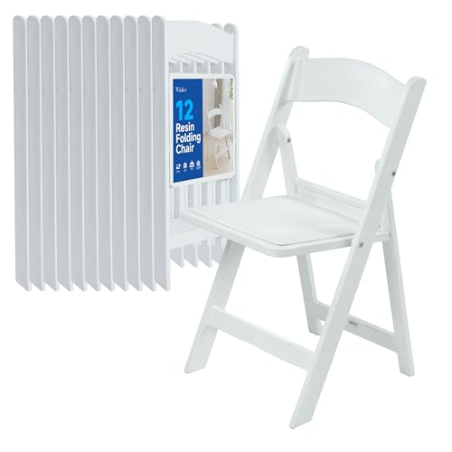 Winlice White Resin Folding Chairs - Stackable Chairs with Padded Seats 800LB Weight Capacity Comfortable Chair - Indoor/Outdoor Folding Chairs for Events - Lightweight Foldable Chairs (12 Pack)