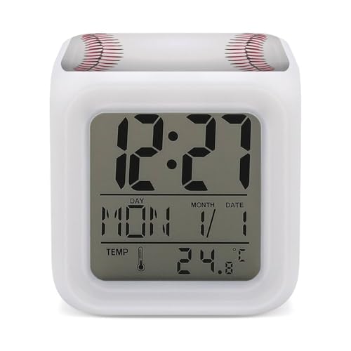Reloj despertador digital de encaje de béisbol para dormitorio, pantalla LED, alarmas de noche