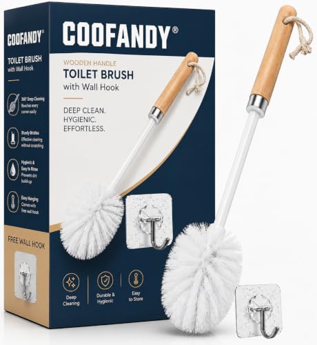 Image of Coofandy Wooden Toilet Brush with Ergonomic Handle Bathroom Cleaning Brush Toilet Bowl Cleaner Brushes Soft Dense Bristles Deep Toilet Scrubber Wooden Handle for Washroom Home Cleaning Accessories