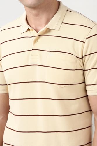 Image of Peter England Men's Cotton-Polyester Breton Stripe Polo Shirt | Casual Wear | Stylish & Comfortable