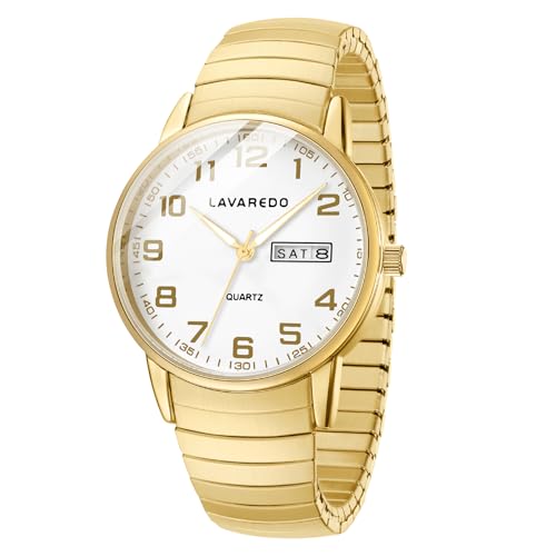 VTAIGE Gold Watches for Men with Easy to Read Dial, Waterproof Analog Watch, Elegant Men's Watch - Stainless Steel Expansion Band, Stylish Christmas & Birthday Gifts for Men