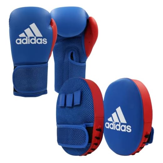 adidas Boxen Boxhandschuhe und Fokushandschuhe Set Erwachsene Männer Frauen Kinder Fitness Training Workout Gym Pads 10oz 6oz, blau