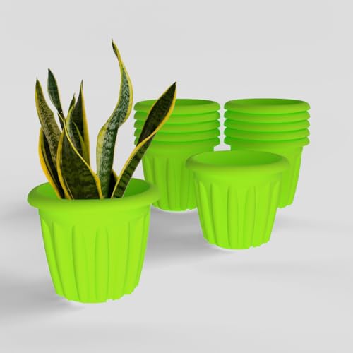 Image of YUCCABE ITALIA SHERA Floot 12 Inch Plastic Flower Pot 12 Piece Set of Round Shape Planter for Home Garden Seedling Planter for pots (Green)