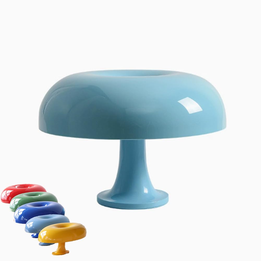 LOGT Mushroom Shaped Table Lamp Orange with Cable Switch Dimmable 3000K/4000K/6000K Bedside Lamp 3 Brightness Settings Decorative Indoor Desk Light Modern for Living Room and Bedroom,Blue A