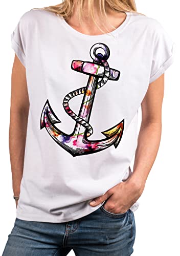 MAKAYA Blumen Shirt Damen Bunt Anker Motiv Sommer Top Große Größen...