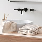 DKNY Pure 4-Pack Waffle Washcloths Set, 100% Cotton Quick Dry Wash Cloth Towels, Absorbent, Super Soft, 13' x 13', Natural