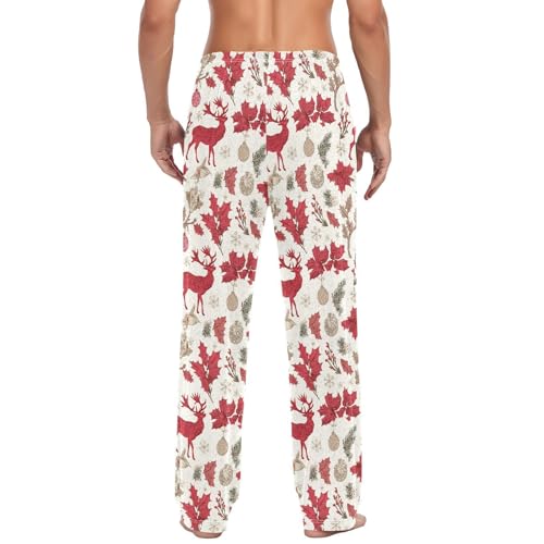 Christmas Deer Men's Pajamas Pants Cotton Sleep Bottoms Pants Lounge Sleepwear - S3