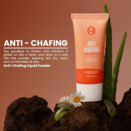 Image of Yu n Me Anti-Chafing Liquid Powder Cream | Anti-Rash Cream for Inner Underarms & Intimate Areas | Dermatologically Tested | Tapioca Starch & Aloe Vera | Non-Greasy Formula | For Men & Women | 50gm