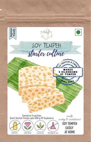 Image of Alla's Posh Flavors Soy Tempeh Starter Culture Powder, Fermentation Culture for Homemade Tempeh, Plant-Based Probiotic, Generates Natural Vitamin B12, Makes Up to 5kg, 5 Sachets