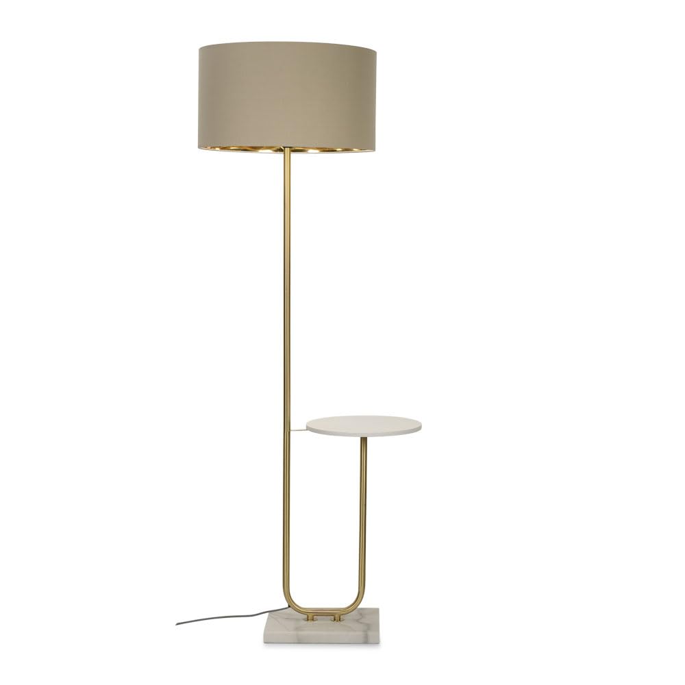 MiniSun | Large Brushed Gold Curved Stem Marble Floor Lamp with Beige/Gold Shade | Table Lamps, Home Décor & Improvement Essential