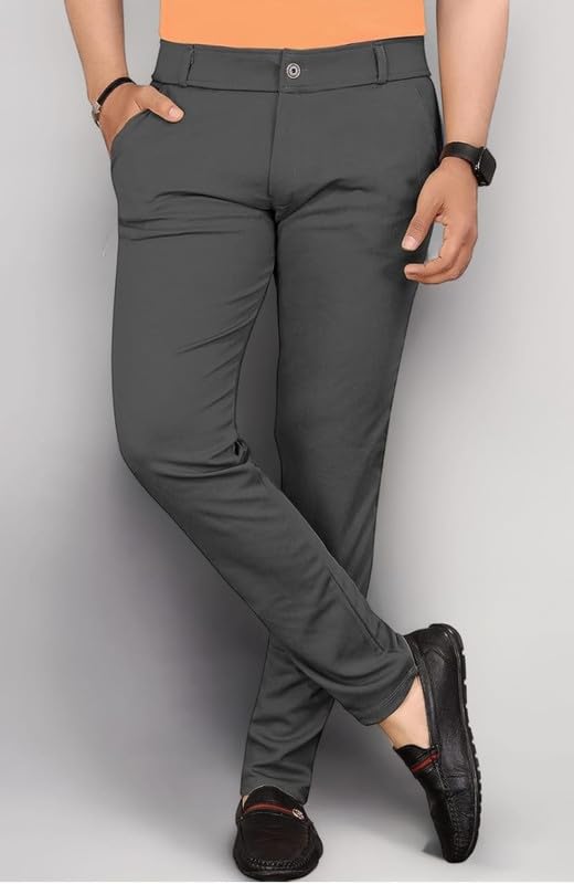 Image of VIJETA Garments for Men Lycra Blend Formal Trousers ? Smart Fit Office Wear Pants with Elastic Waistband & Zip Fly