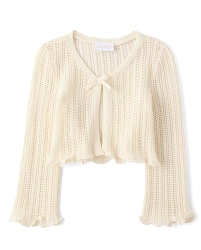 The Children's Place,Girls,Long Bell Sleeve Tie Front Layering Cardigan,Fair Ivory,X-Large