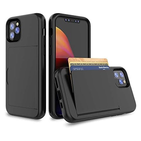 FDTCYDS for iPhone 12/12 Pro Case with Card Credit Card Slot Protective Wallet Case - Black Cover