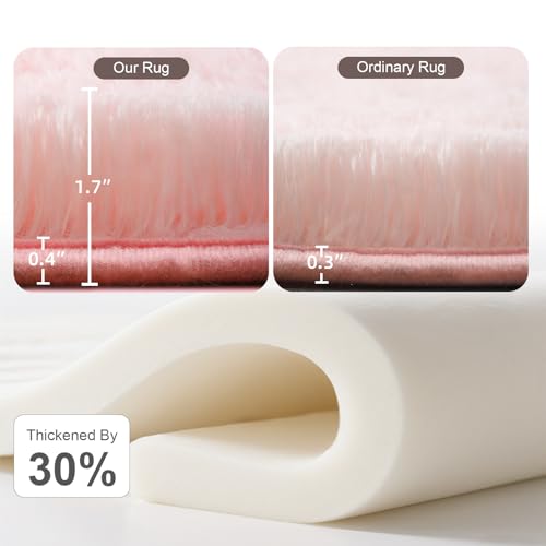 Pink Round Rug for Bedroom, 5Ft Fluffy Circle Area Rugs for Living Room, Shag Fuzzy Carpet for Kids Room, Nursery, Dorm, Classroom, Teen, Cute Baby Play Mat Home Decor Aesthetic