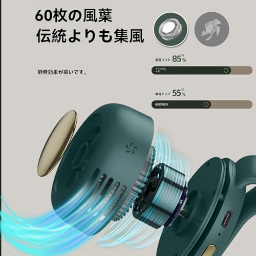 ABABON 扇風機 クリップ 羽なし ミニ ネックファン ポータブル Usb 充電式 静音 強力 腰掛け 3段階調節 360°送風調節 おしゃれ アウトドアや女性に最適 (シリコンクリップ オフホワイト)