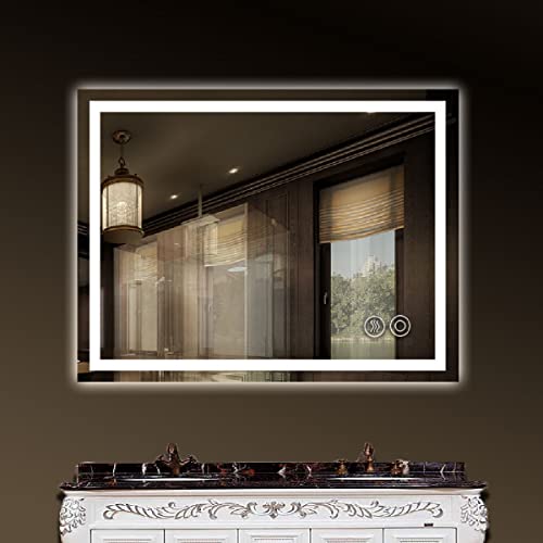 Panana Miroir de salle de bain étanche LED éclairé - Touche/Désembuage/Éclairage dégradé - Miroir mural anti-buée (Rectangle 60 cm * 100 cm)