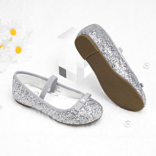 Stelle Girls Glitter Dress Shoes Flower Wedding Mary Jane Ballet Flats with Strap Toddler/Little/Big Kids4