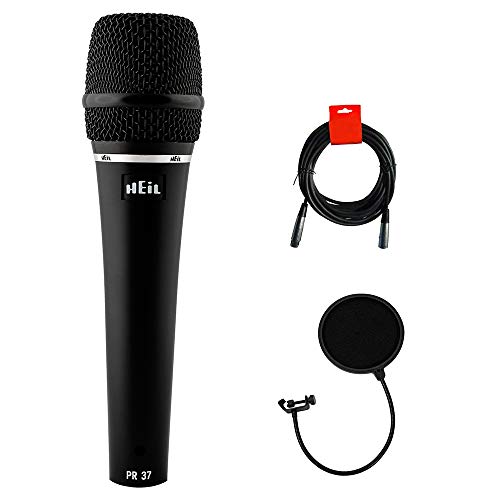 Microphone vocal grand diamètre Heil PR37 avec son câble XLR et filtre anti-pop intégré