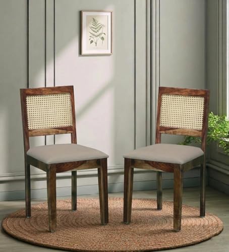 Image of Premium Sheesham Wood Dining Chair with Cushion Set of 2 | Cane Chairs for Balcony | Garden and Outdoor Chair | Home Office Chairs | Dining Room Furniture | Wooden Chair | Set of 2,