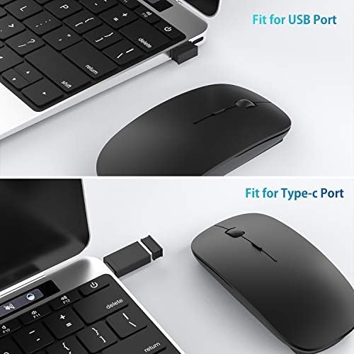 OKIMO Rechargeable Wireless Mouse, 2.4Ghz Silent Computer Office Portable Slim Optical Mouse with USB Receiver Type-C, 3-Level Adjustable DPI for Laptop, Computer, MacBook, Notebook, PC (Black)