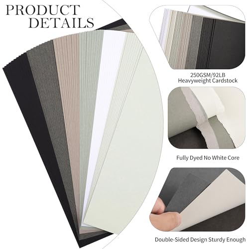 Grautöne-Kartonpapier - 60 Blatt, 6 Farben, Blaues Kartonpapier im A4-Format, 250 g/m²/92 lb schweres Kartonpapier für Drucker, Kartenherstellung, DIY-Handarbeiten, Scrapbooking PAC06MX6