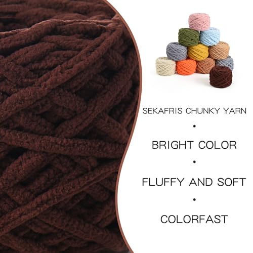 Image of 3 Pack Fluffy Chenille Chunky Yarn for Crocheting 100g(65.6yd) - Baby Yarn for Crocheting Soft - Velvet Yarns for Crochet Blanket - Amigurumi Crochet Yarns(Coffee