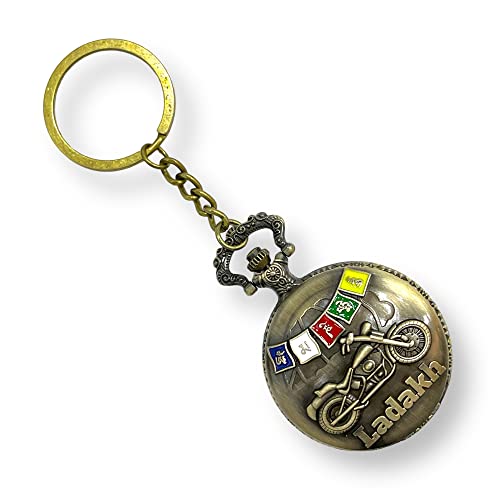Image of AUGEN Premium Pocket Watch Metal Keychain Julley Tibetan Lung ta Om Mani Padme Hum Ladakh B Retro Vintage for Gifting With Key Ring Anti-Rust (Pack Of 1)