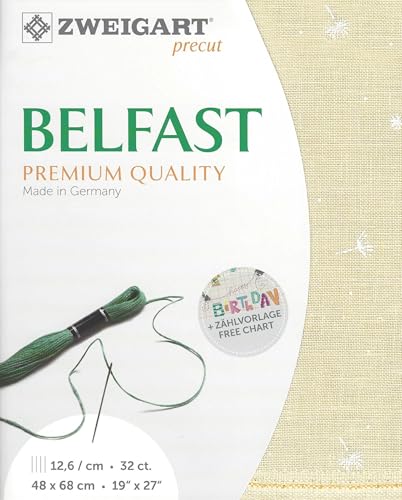 Image of Wizardi Belfast Wish Beige White Pattern 3609 2409, Precut Zweigart 32 Count Linen Cross Stitch Fabric, 100% Natural Embroidery Cloth, 19x27 in for Adults