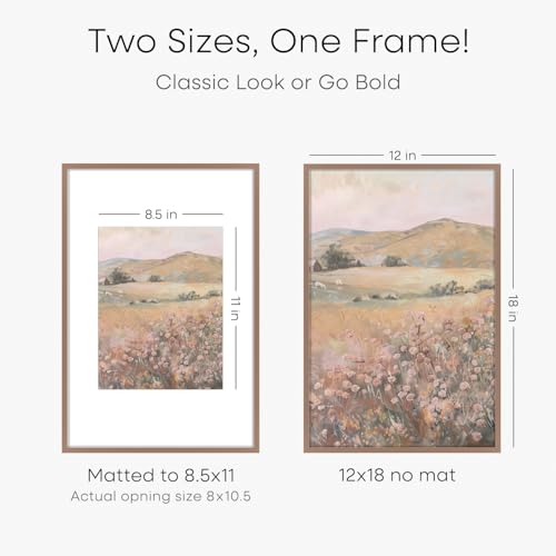 Image of Homeforia 12x18 Picture Frame Mocha, High End Metal 12x18 Poster Frames with Mat 8.5x11 Photo, 12 x 18 Mocha Frames Matted to 8.5 by 11 inch Print, 18x12 Thin Frame, Tempered Glass, Wall Kit, Set of 1