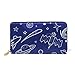 Nave Espacial Azul Monedero Cremallera Billetera de Cuero Real Patrón Impresión Bolso para Niño Mujeres Teléfono Chica Hombre