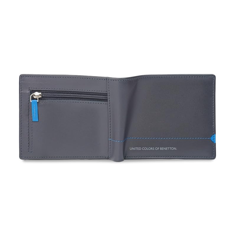 Image of United Colors of Benetton Men's Leather Passcase Wallet Zhodzina - Navy | Bifold with 12 Card Slots, Id Window & 2 Bill CompartMen'sts | Stylish Purse for Men's