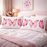 ARIGHTEX Valentine's Day Gifts White Bedding Pillow Cases Pastel Pink Watercolor Butterflies Pattern Pillowcase 2 Pack Cute Butterfly Pillow Shams Set of 2 (Standard 20' x 26')