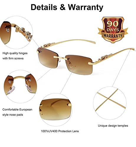 Image of IFLASH MC STAN Metal Plated Temple Vintage Rimless Sunglasses Retro Luxury Frameless Shades Rectangle Colored Lens Sun Glasses