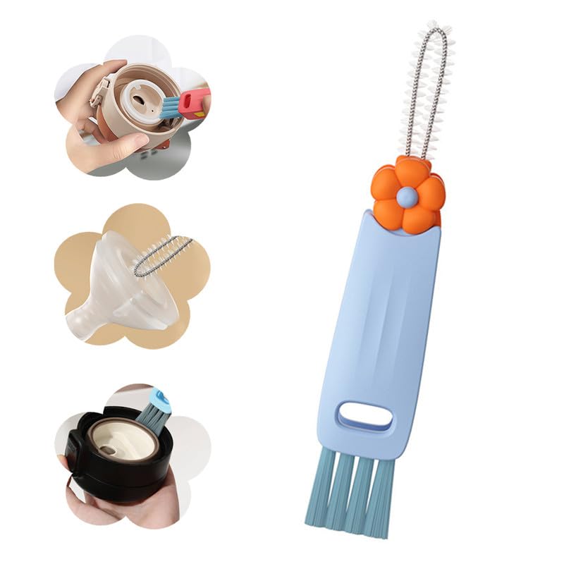 Moonboat 3 in 1 Cup Lid Cleaning Brush, 2024 New Portable Crevice Cleaning Brush Set for Baby Bottle Gap Tight Spaces Cup, Rotatable Cup Lid Cleaner