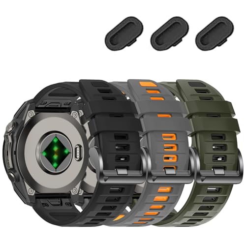 Image of 26mm Watchbands Compatible With Garmin Fenix 8 Pro /Quatix 8 51mm /Fenix 7X Pro /7X /6X Pro /6X /5X Plus /5X /3 HR,Silicone Quick-Fit Strap for tactix 8 51mm /7 pro /Enduro 3 2 /Descent Mk3i-51mm /Mk2i