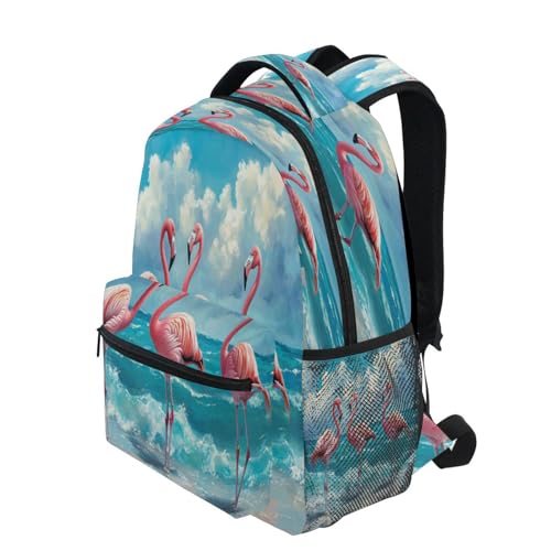 Dussdil Summer Beach Pink Flamingos Bird (5) Kids Backpack School Backpacks for Boys Girls 16 IN Book Back Pack Bag Casual Travel Daypack with Adjustable Shoulder Strap Zipper3