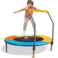 JOY SPOT! Kinder Trampolin Indoor Outdoor, Ø 91cm Faltbares Minitrampolin mit Verstellbarer Griff, Kindertrampolin Klappbar Max 68 kg, Gartentrampolin für Kleinkind Jungen, Mädchen ab 3 4 5 6 7 Jahren