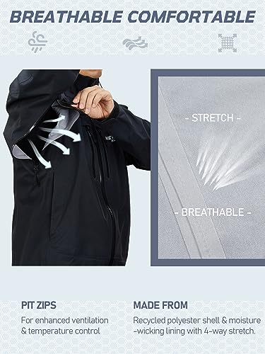 NEW VIEW Lightweight Rain Jackets for Men Waterproof with Hood, Hard Shell Stretch Rain Coat for Outdoor Travel4