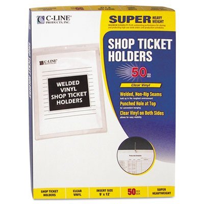 C-Line Clear Vinyl Shop Ticket Holder, Both Sides Clear, 50 Sheets, 9 x 12, 50/BX