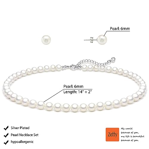 Image of Zeffy Pearl Necklace 4MM /6MM /8MM Dainty Round Imitation Pearl Choker Necklace Wedding Pearl Necklace Delicate Jewelry for Women Simple Bridesmaid Jewelry Gifts