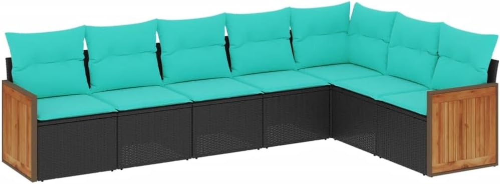 Patio Rocking Chairs,Patio loveseat,Apartment Patio Furniture,7 Piece Patio Sofa Set with Cushions Black Poly RattanSuitable for Patio, Garden, Gazebo Low