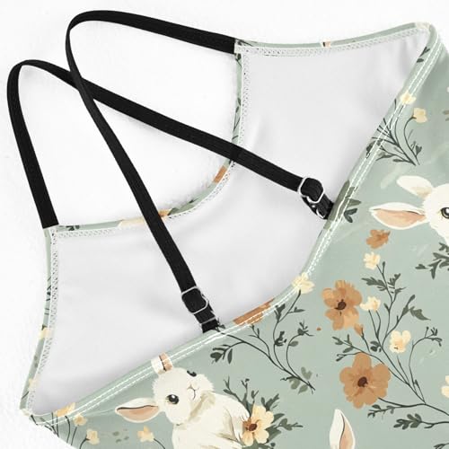 ALAZA Cute Bunny Rabbit Flower Blossom Girls Swimsuit Bathing Suit Beach Swimwear One Piece 3-10T4